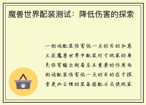 魔兽世界配装测试：降低伤害的探索